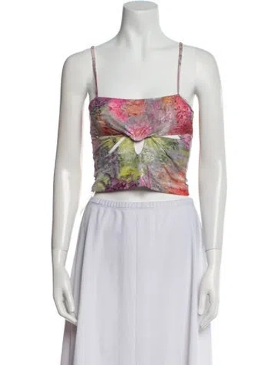 Pre-owned Collina Strada Paisley Print Square Neckline Crop Top In Purple