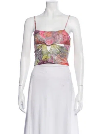 Pre-owned Collina Strada Paisley Print Square Neckline Crop Top In Purple
