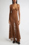 Collina Strada Pamela Sheer Lace Slipdress In Brown