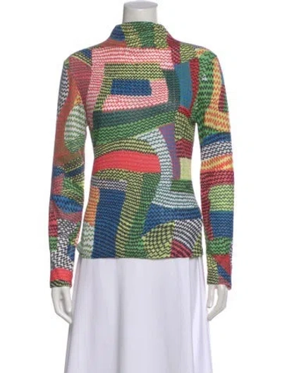 Pre-owned Collina Strada Patterned Mock Neck Top In Green