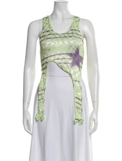 Pre-owned Collina Strada Patterned Scoop Neck Crop Top W/ Tags In Green