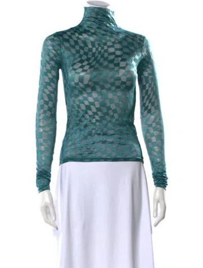 Pre-owned Collina Strada Patterned Turtleneck Top W/ Tags In Blue