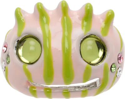 Collina Strada Pink & Green Stripe Liberty Frog Ring In Lemon Stripe