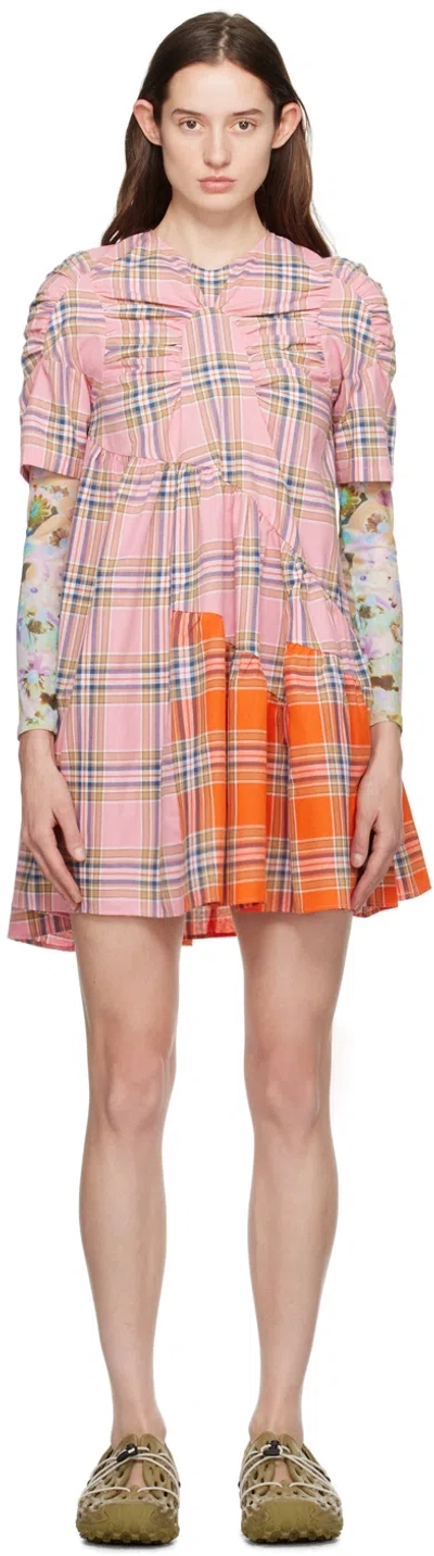 Collina Strada Pink Arc Midi Dress In Pink-orange Plaid