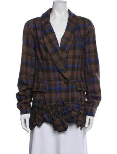 Pre-owned Collina Strada Plaid Print Blazer In Brown