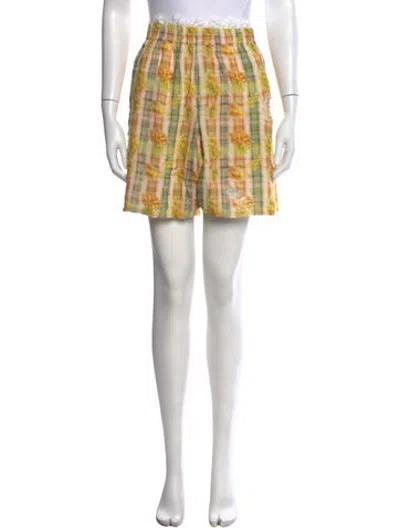 Pre-owned Collina Strada Plaid Print Mini Shorts In Yellow