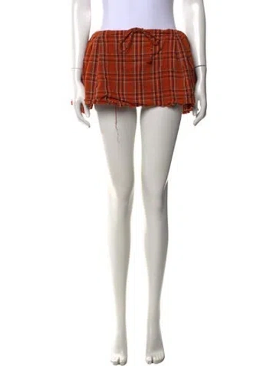 Pre-owned Collina Strada Plaid Print Mini Skirt In Orange