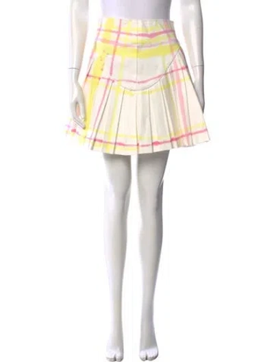 Pre-owned Collina Strada Plaid Print Mini Skirt In White