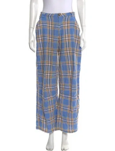 Pre-owned Collina Strada Plaid Print Wide Leg Pants In Blue