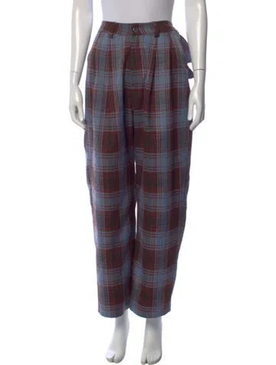 Pre-owned Collina Strada Plaid Print Wide Leg Pants In Blue