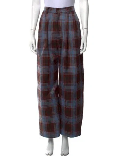 Pre-owned Collina Strada Plaid Print Wide Leg Pants In Blue