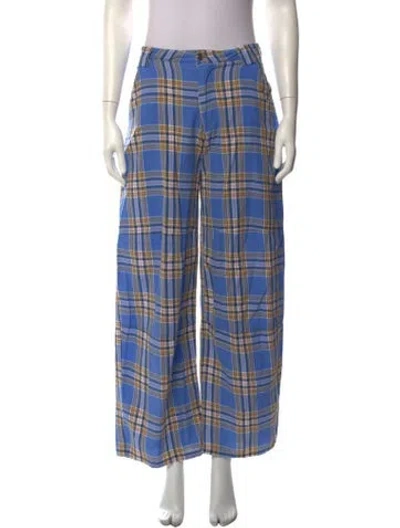 Pre-owned Collina Strada Plaid Print Wide Leg Pants In Blue