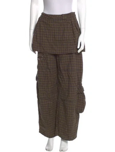 Pre-owned Collina Strada Plaid Print Wide Leg Pants In Brown