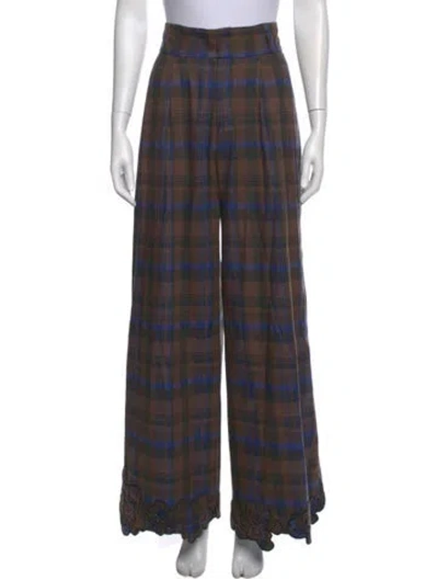 Pre-owned Collina Strada Plaid Print Wide Leg Pants In Brown