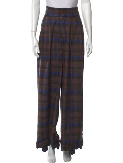 Pre-owned Collina Strada Plaid Print Wide Leg Pants In Brown