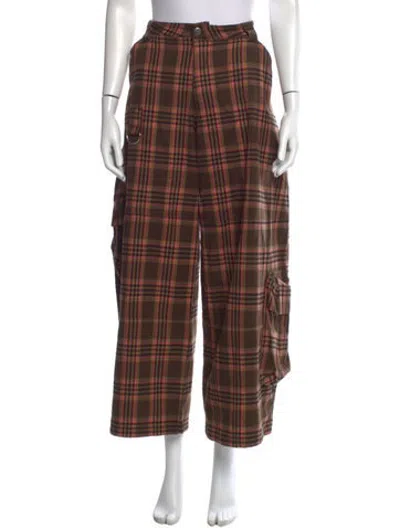 Pre-owned Collina Strada Plaid Print Wide Leg Pants In Brown