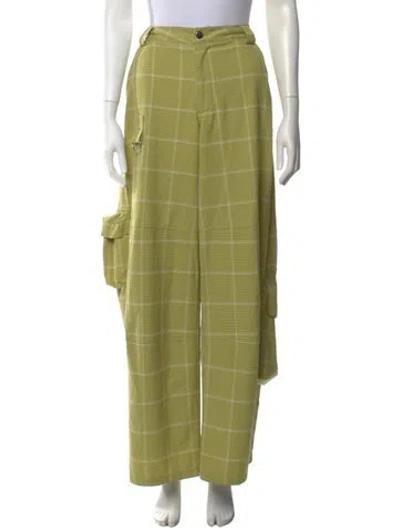 Pre-owned Collina Strada Plaid Print Wide Leg Pants In Green