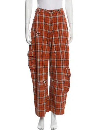 Pre-owned Collina Strada Plaid Print Wide Leg Pants In Orange