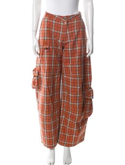Pre-owned Collina Strada Plaid Print Wide Leg Pants In Orange
