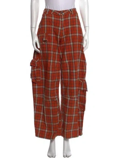 Pre-owned Collina Strada Plaid Print Wide Leg Pants In Orange