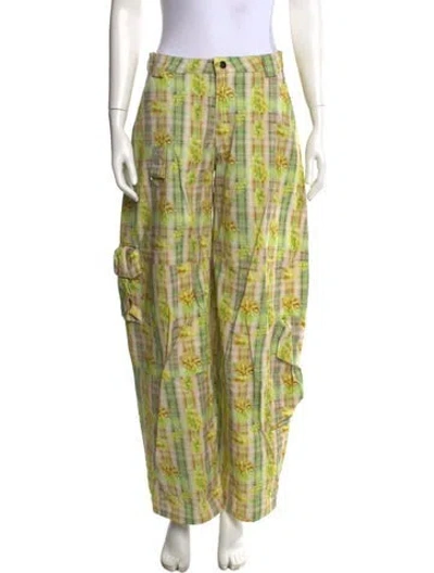 Pre-owned Collina Strada Plaid Print Wide Leg Pants W/ Tags In Green