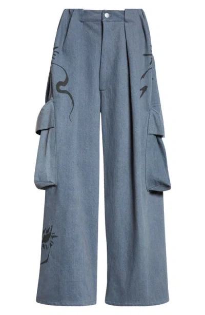 Collina Strada Pleated Crushed Velvet Cargo Pants In Charcoal Daisy