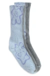 Collina Strada Print Organic Cotton Blend Crew Socks In Storm Blue Flower Stripe