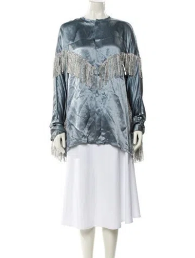 Pre-owned Collina Strada Printed Bateau Neckline Blouse In Blue