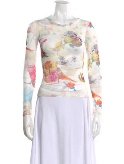 Pre-owned Collina Strada Printed Crew Neck Top In White