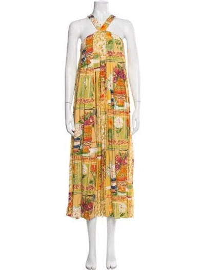 Pre-owned Collina Strada Printed Long Dress In Multi