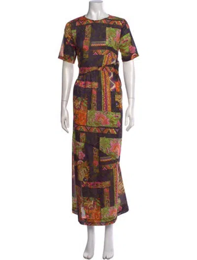 Pre-owned Collina Strada Printed Long Dress In Purple