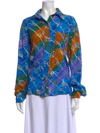 Pre-owned Collina Strada Printed Long Sleeve Top In Blue