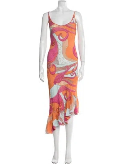 Pre-owned Collina Strada Printed Midi Length Dress In Orange