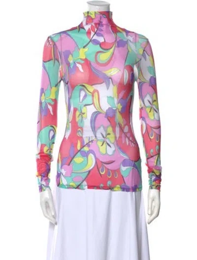 Pre-owned Collina Strada Printed Mock Neck Blouse W/ Tags In Pink