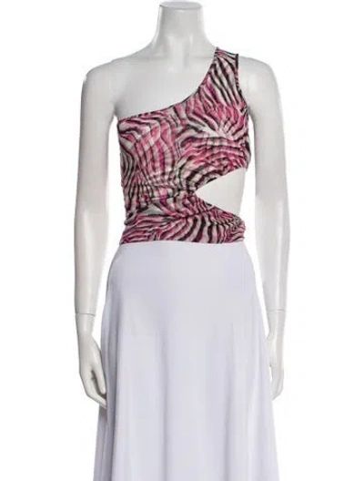 Pre-owned Collina Strada Printed One-shoulder Crop Top In Multi