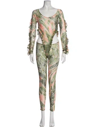 Pre-owned Collina Strada Printed Scoop Neck Jumpsuit In Green