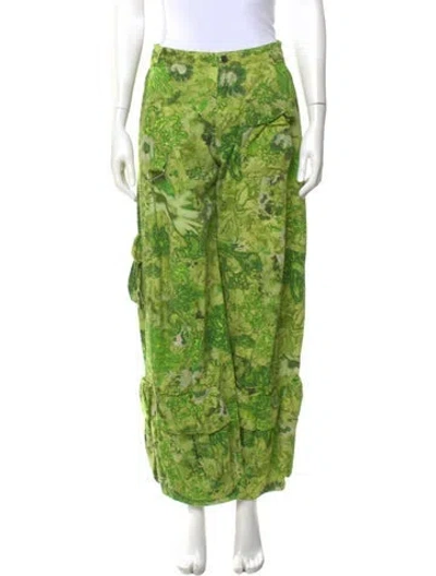 Pre-owned Collina Strada Printed Wide Leg Pants In Green