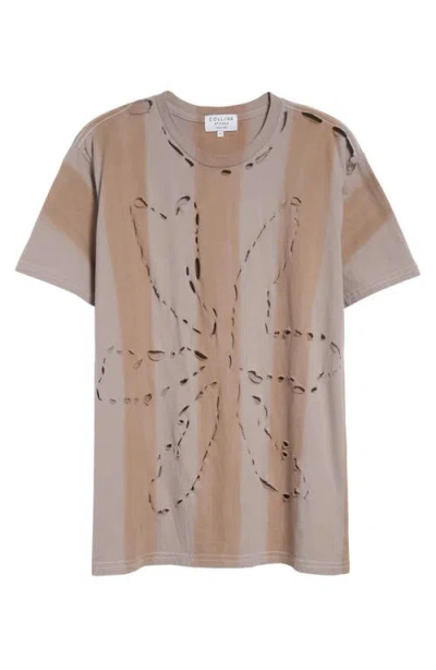 Collina Strada Remnant Flower Ripped Organic Cotton T-shirt In Earth Stripe
