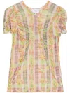 Collina Strada Ruched Checked Mesh Top In Green