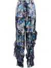 Collina Strada Ruffle Graphic-print Trouser In Blue