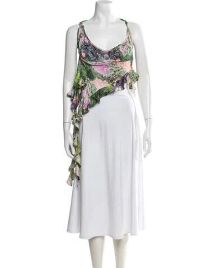 Pre-owned Collina Strada Silk Floral Print Top W/ Tags In Green