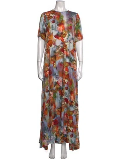 Pre-owned Collina Strada Silk Long Dress In Blue