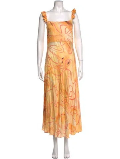 Pre-owned Collina Strada Silk Long Dress In Orange
