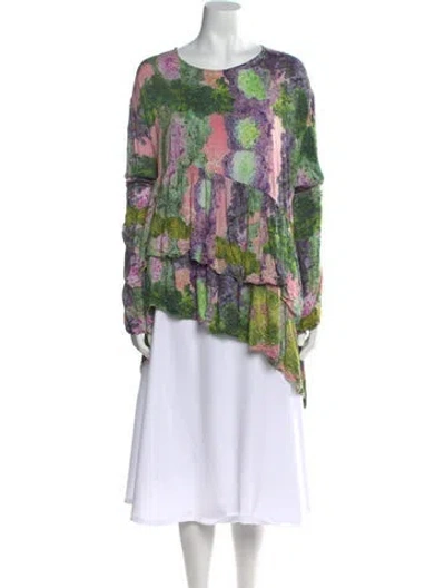 Pre-owned Collina Strada Silk Printed Tunic In Green