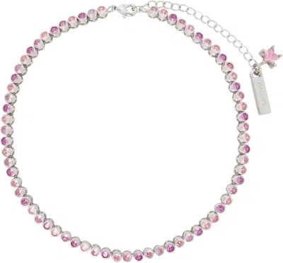 Collina Strada Silver Brass Tennis Necklace In Fading Pink