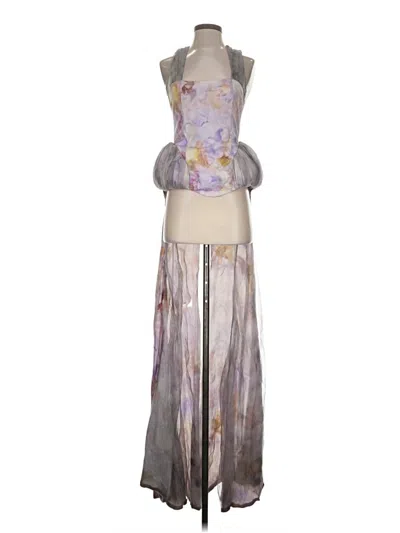 Pre-owned Collina Strada Sleeveless Silk Top Silver Strapless Neckline Tops