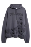 Collina Strada Soft Floral Appliqué Oversize Logo Graphic Hoodie In Gray