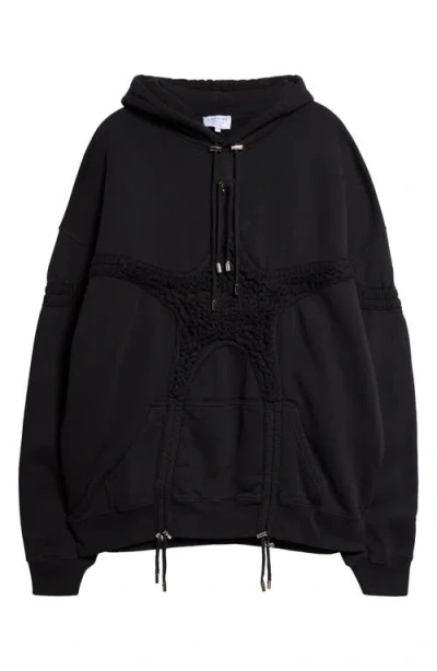 Collina Strada Soft Star Drawstring Ruched Cotton Hoodie In Black