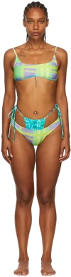 Collina Strada Ssense Exclusive Green Recycled Nylon Bikini In Lime Plaid