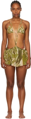 Collina Strada Ssense Exclusive Khaki Recycled Nylon Bikini In Olive Butterflies